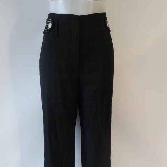 Womens Veronica Beard Sunny Button Tab Black Linen Blend Wide Leg Pants 8 - Picture 4 of 14